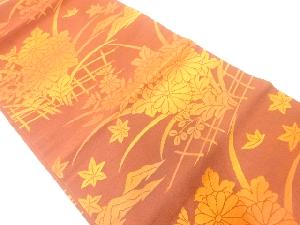 菊模様織出し開き名古屋帯（額縁仕立て）